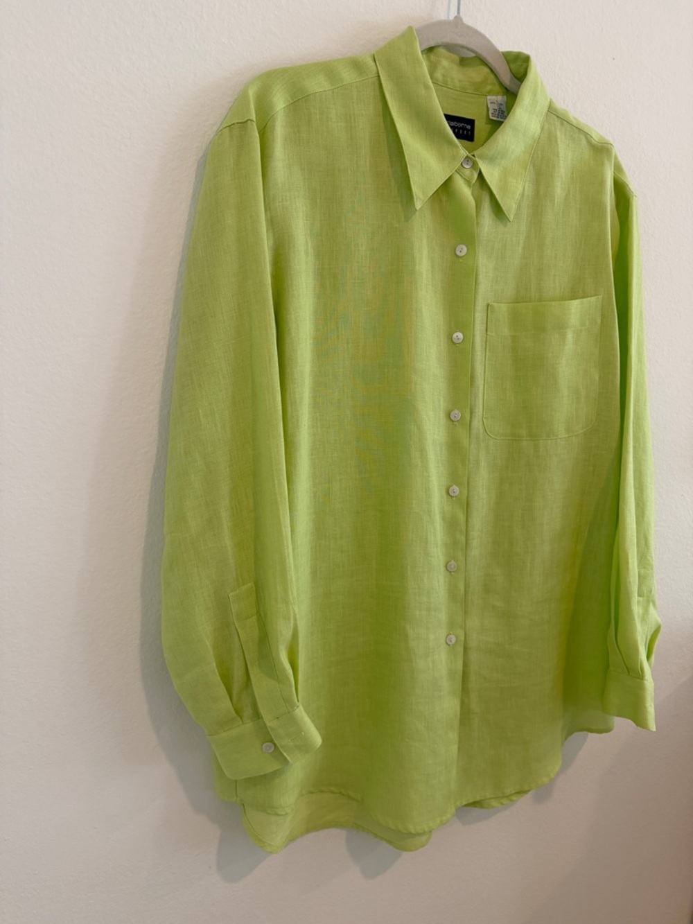 Liz Claiborne Lizsport 100% Linen Button Down Shirt Lime Green Size L - Picture 5 of 6